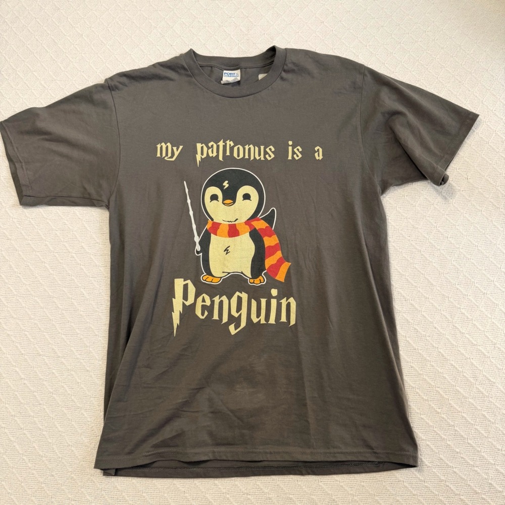 Vintage Port & Company My Patronus is a Gray Graphic T-Shirt Mens Medium